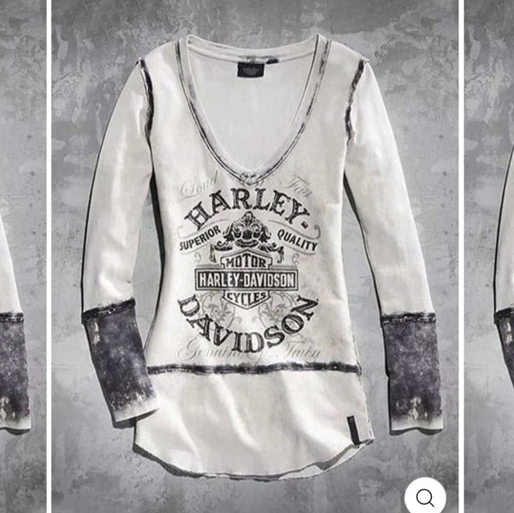 New MOTORCYCLE V NECK HARLEY DAVIDSON PRINT LONG SLEEVE SHIRT